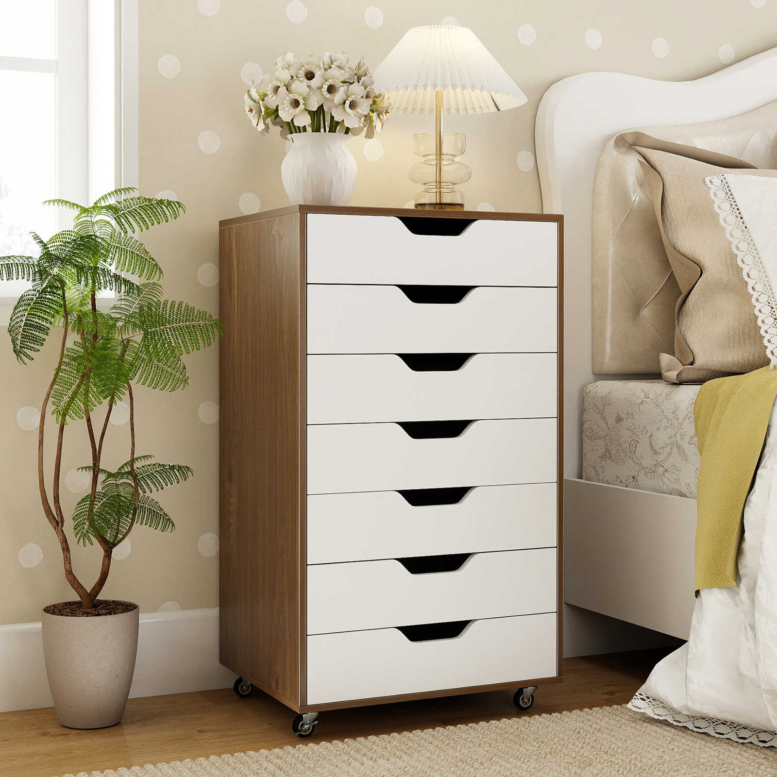 Image of Drawer With Wooden Wheel, With 7 Drawers, Desk Drawer With Handle, Filing Cabinet