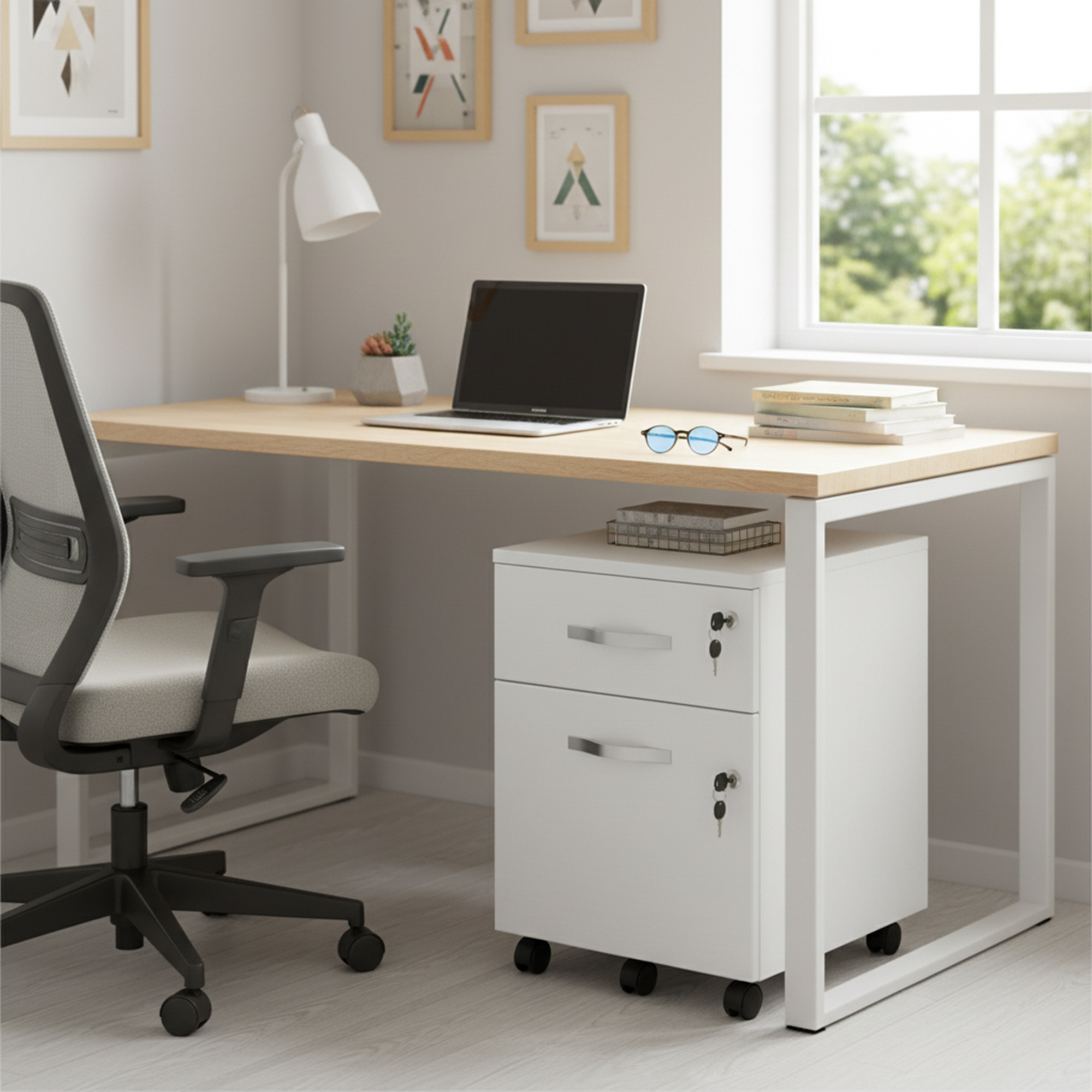E-shop Aktenschrank mit 2 abschließbaren Schubladen, Büro Schubladenschrank, für Arbeitszimmer, weiß