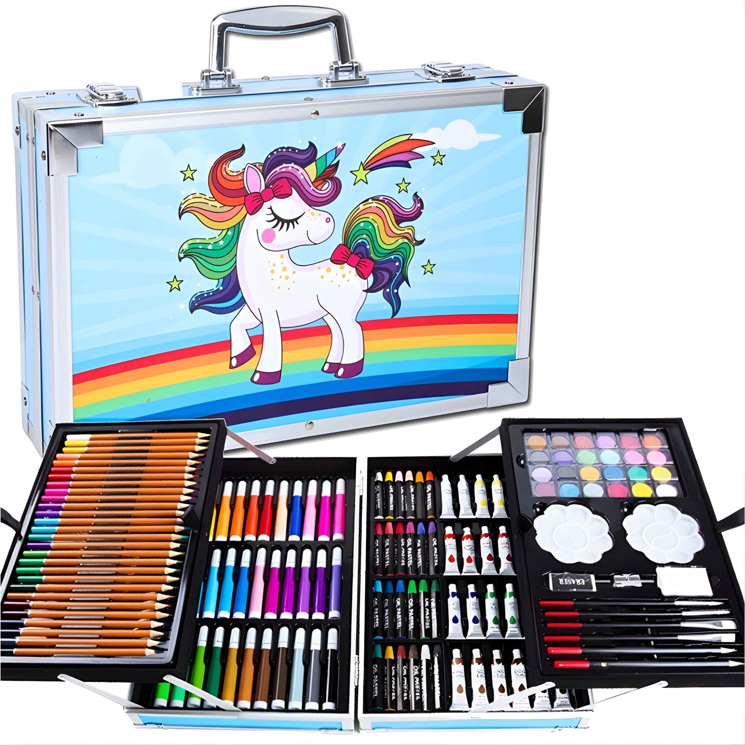 E-shop Künstlerisches Set zum Malen und Zeichnen, Farbenkoffer, 145 Teile, Blau