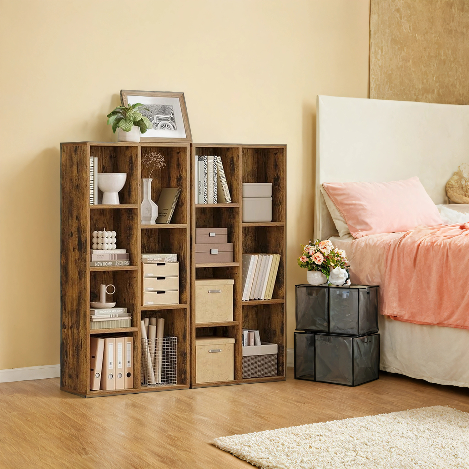 Image of Bookshelf With 7 Compartments, Cube Shelf, Bookcase, Desk Shelf, Freestanding Shelf, Suitable For Living Room, Bedroom And Office, .