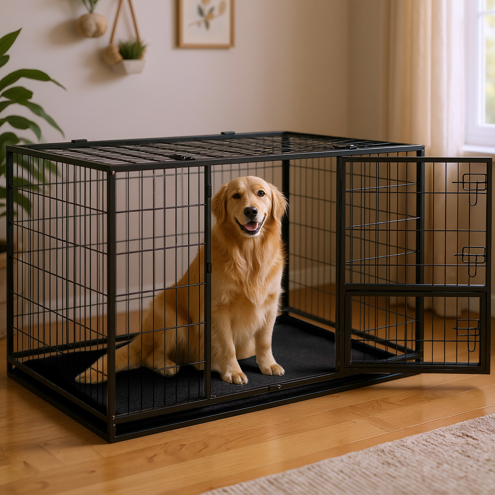 Sturdy Wire Cage, Portable Pet Cage, 122 X 75.5 X 80.5 Cm, Suitable For Medium To Large Animals, Secure, 2 Removable Doors, Extra Large Size