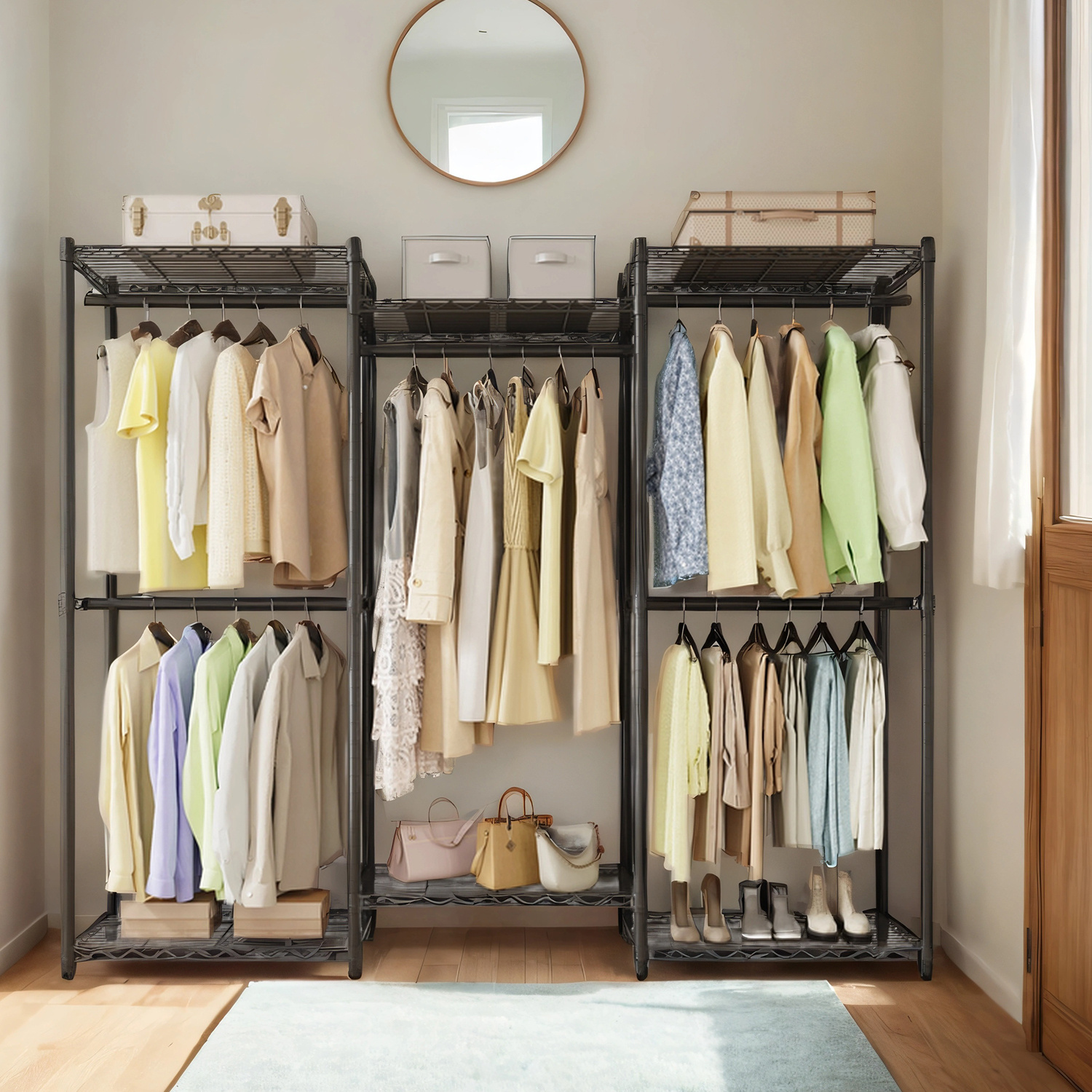 Image of Metal Clothing Rack, Freestanding Wardrobe Stand, Bedroom Storage