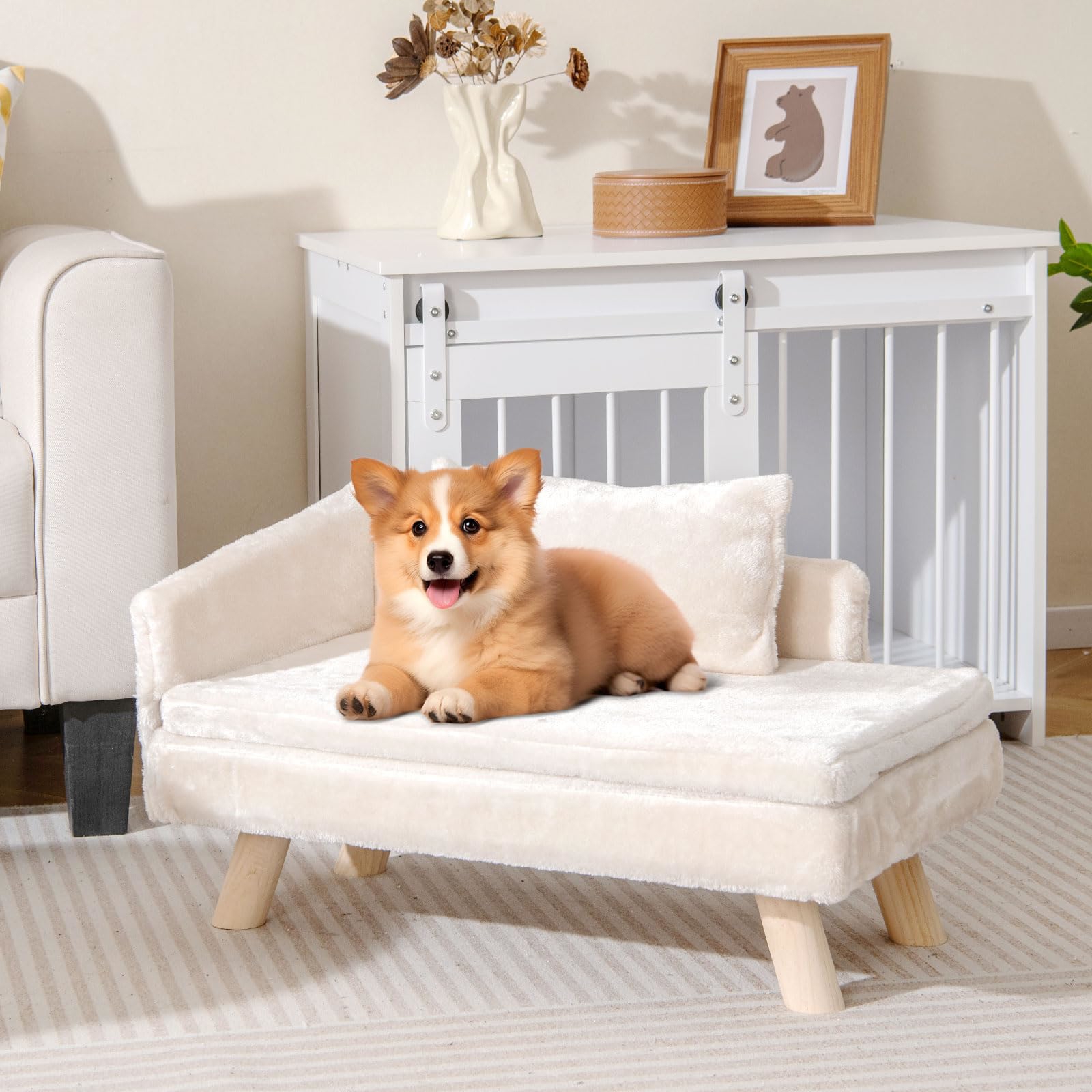 Image of Elevated Pet Bed For Medium And Small Dogs Puppies Cats Kittens, Dog Sofa Bed With Removable Cozy Padded Pad