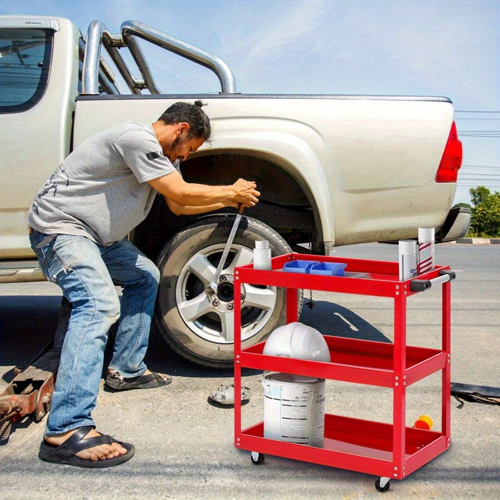 E-shop 3-Etagen Werkzeugwagen – Multifunktionaler Montage- und Materialwagen mit großen Ladeflächen & kratzfester Arbeitsplatte – Stabiler