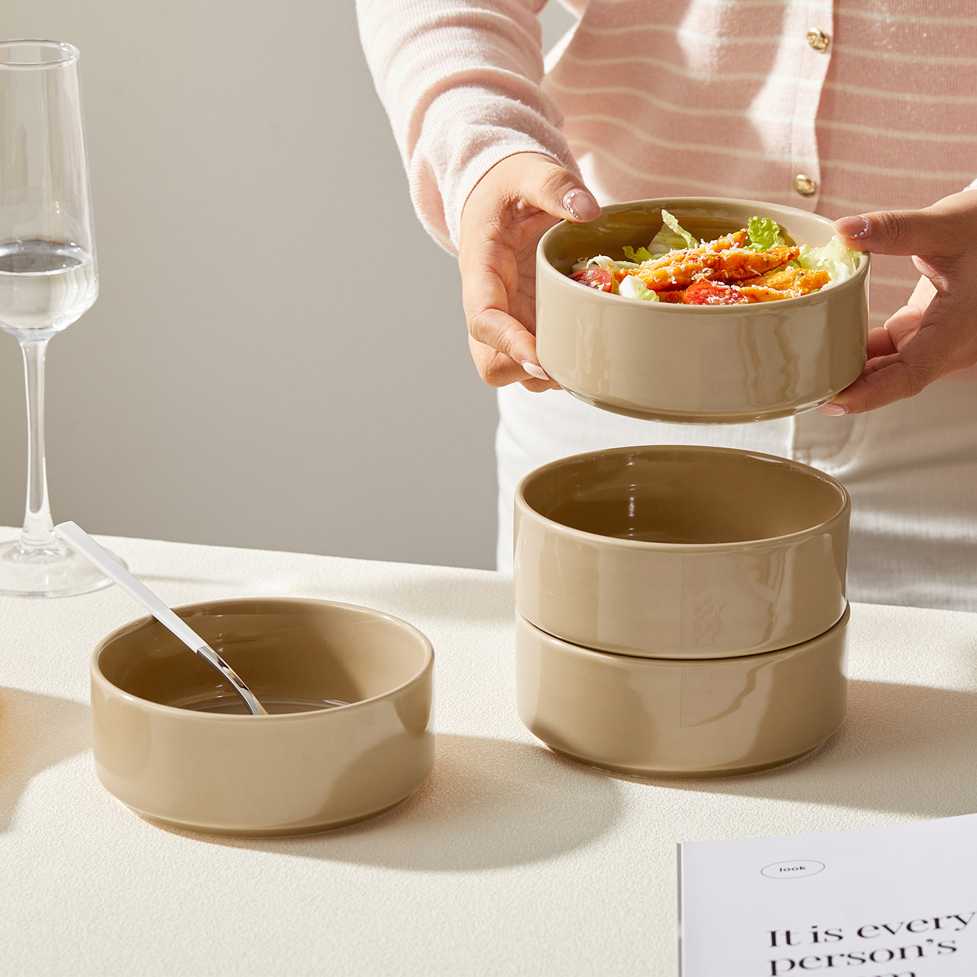 TEMU Juego de platos de cerámica de 4 piezas, 6 pulgadas, Ø13.5 cm, 510 ml, juego de tazones, tazones para , tazones para aperitivos, tazones para