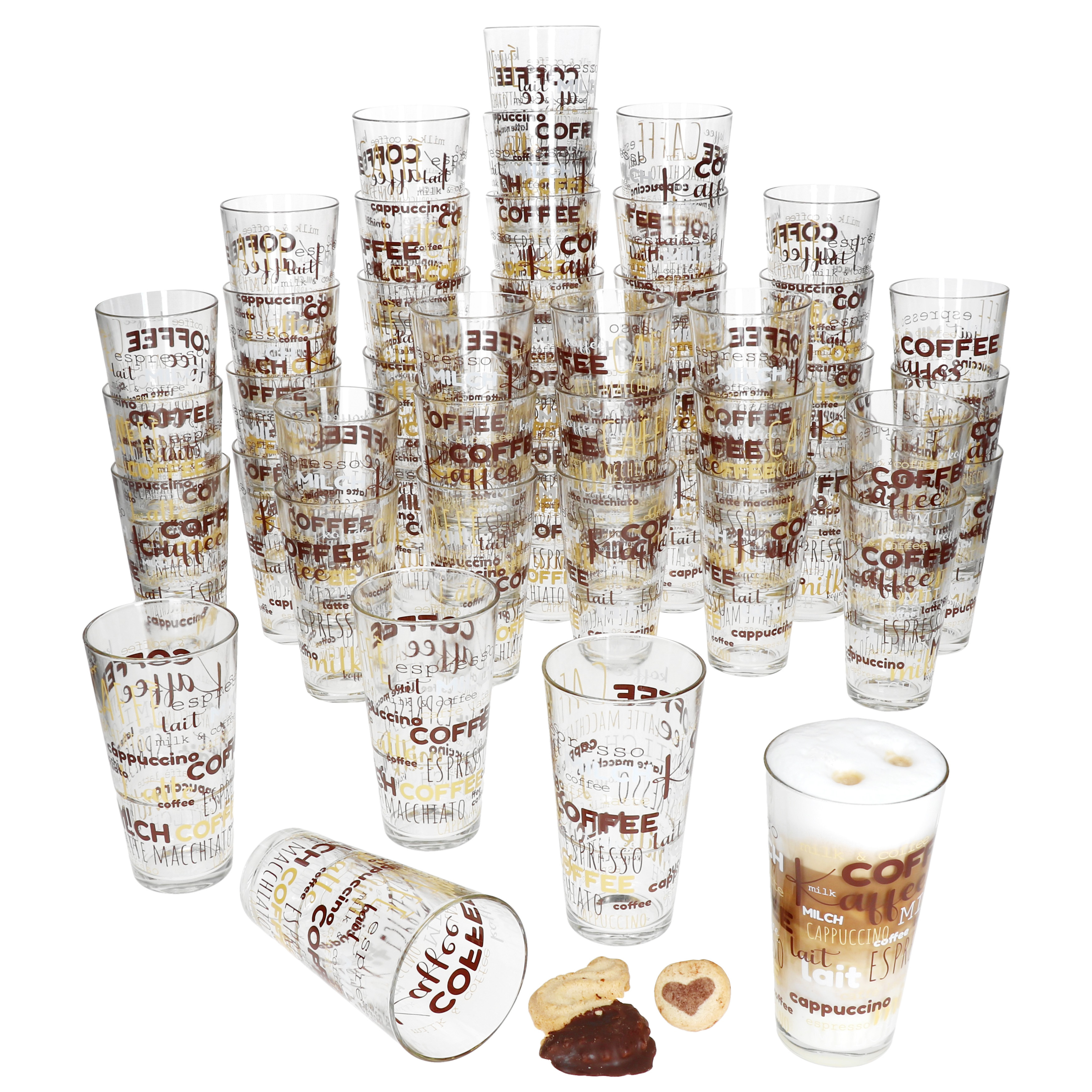 48x Candy Glasses 380ml Script Decor Stackable Coffee Glasses
