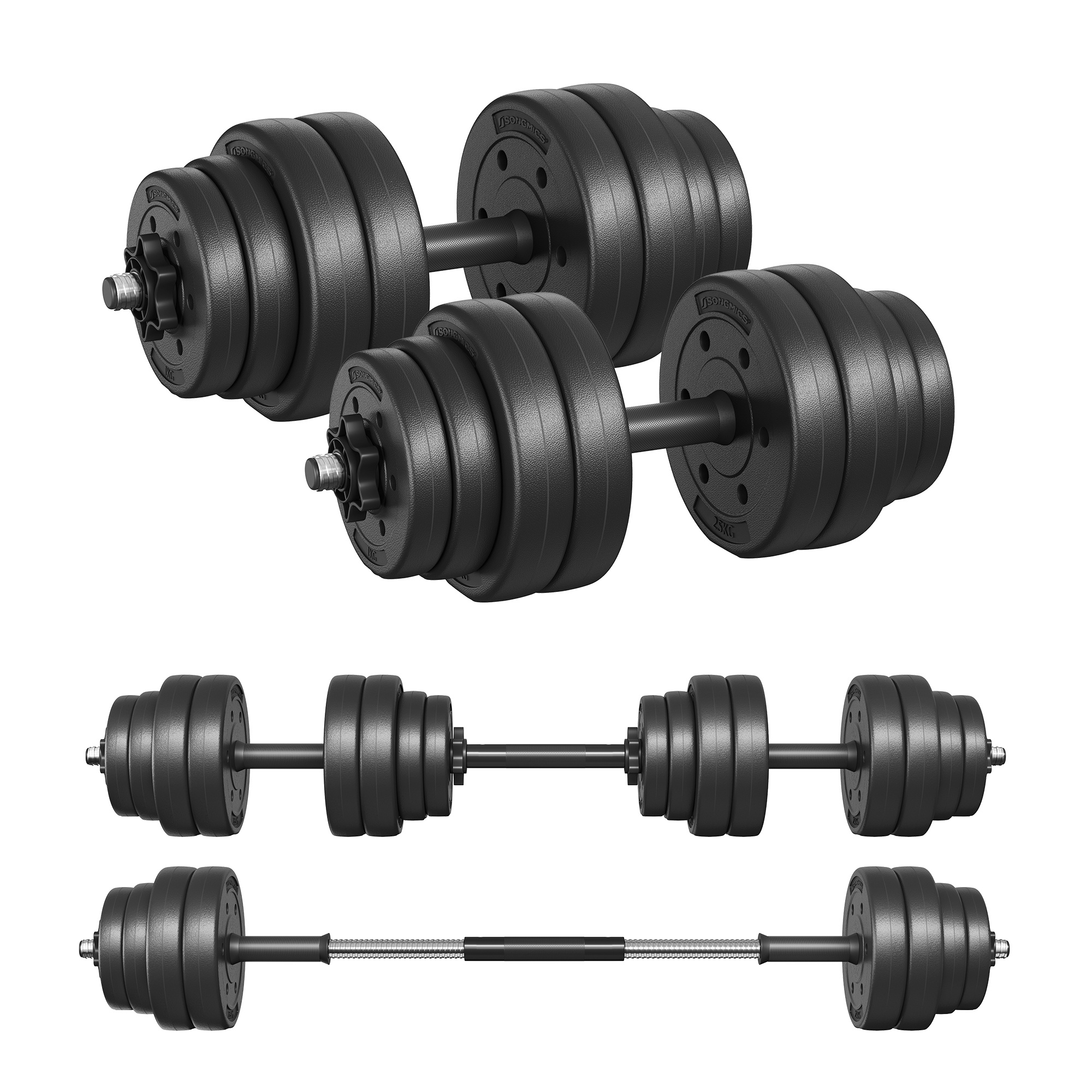 TEMU Juego de Mancuernas, 2 Mancuernas Ajustables de 15 kg con Barra de Pesas , Recubierta de Plástico, Negro Tinta