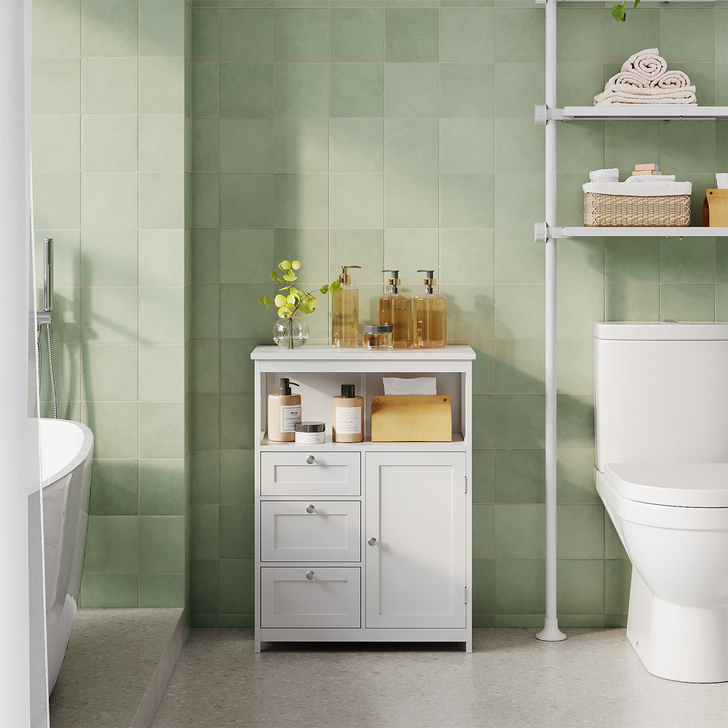 Bathroom Cabinet, Side Cabinet, Storage Cabinet With 3 Drawers And Adjustable Shelf, 30 X 60 X 80 Cm, White