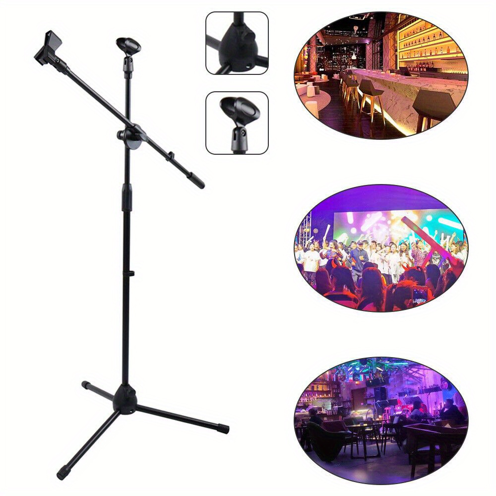 E-shop 2-in-1 Mikrofonständer, höhenverstellbar von 73–175 cm – Doppel-Mikrofonstativ mit 2 Klemmen, Schwenkarm & Adapter – Dreibeiniger Bodenständer