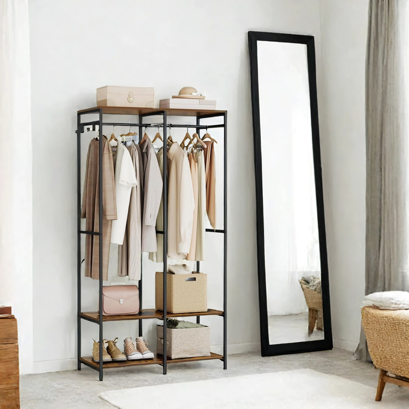 Open Wardrobe, Clothing Rack, Garment Stand With Clothes Rail, Coat Hanger, Shelves, Removable Hooks, Black