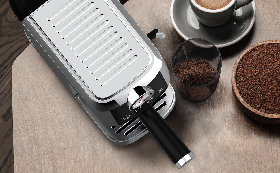 Espresso Machine CM1665B with 20 Bar Italian Pump - Espresso Sieve Carrier Machine Stainless Steel | Coffee Machine Espresso for Cappuccino, Latte, Touchscreen with Pressure Display, 1.3L Water Tank