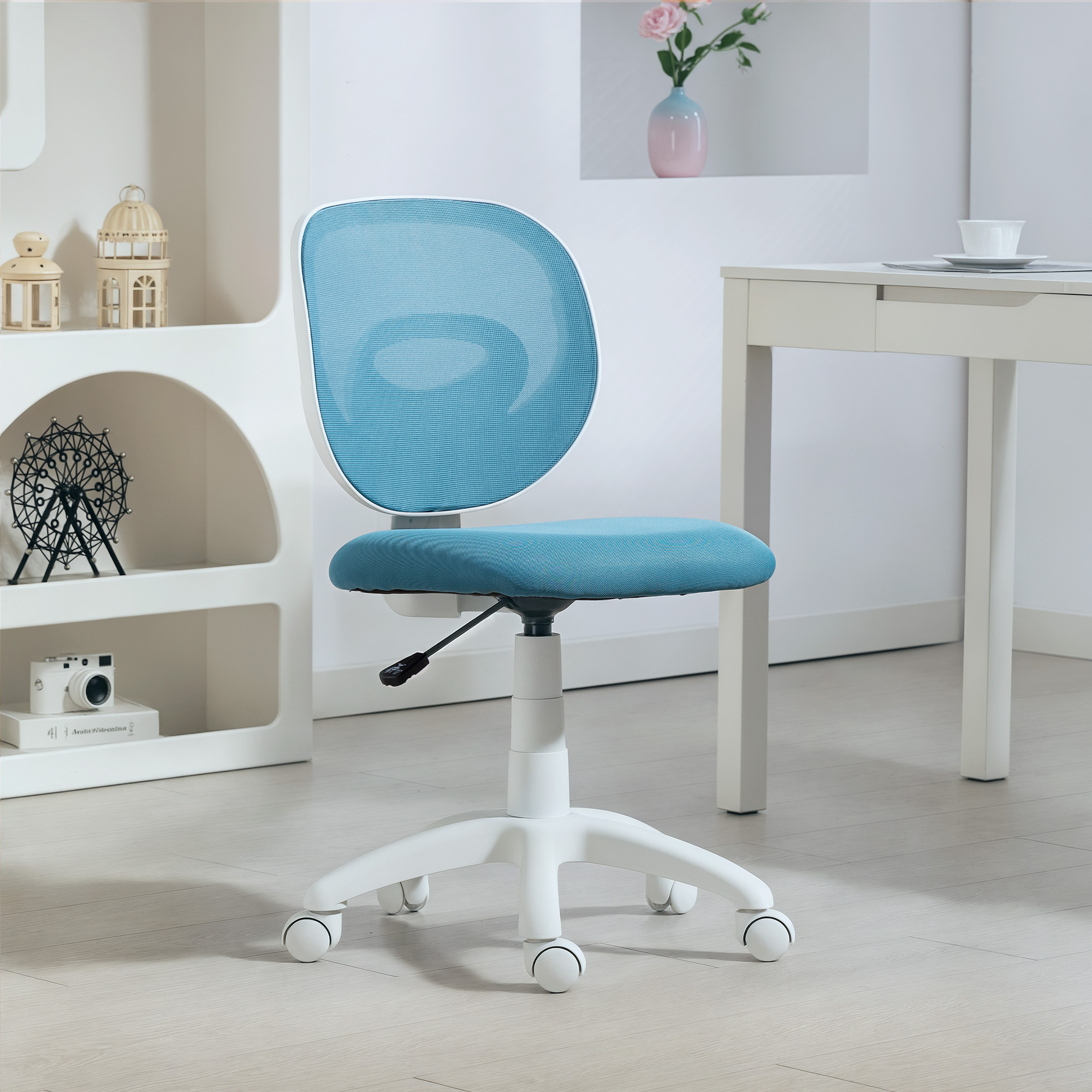 Image of Office Chair Ergonomic Desk Chair With Backrest, Height-adjustable Armless Swivel Chair, Padded Computer Chair, Blue