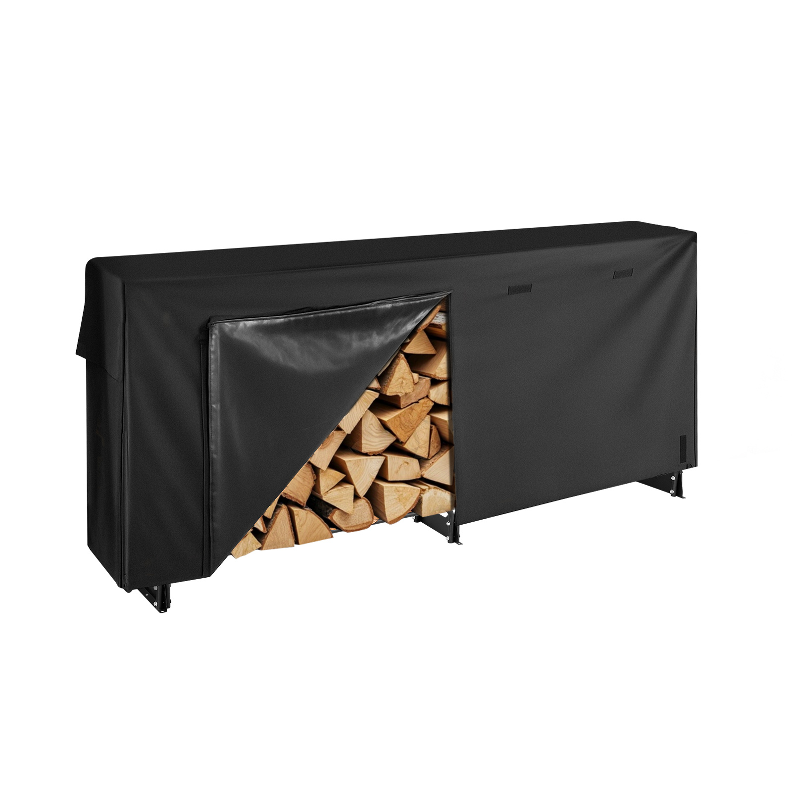 Image of Vevor Firewood Rack With Cover, 2.57m Outdoor Firewood Holder, 1/2 Cord Storage Metal Log Holder, 299kg Max Weight Capacity, Top Covered, Powder-coated Wood Storage Rack For Fireplace Deck