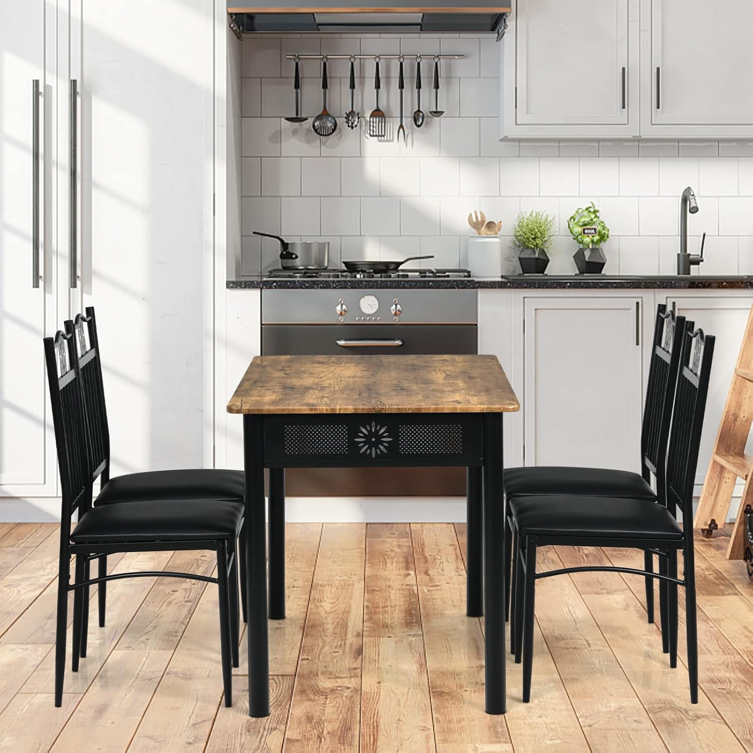 Dining Table Set Of 5, Farmhouse Modern Dining Room Table Set Includes Rectangular Table And 4 Upholstered Chairs