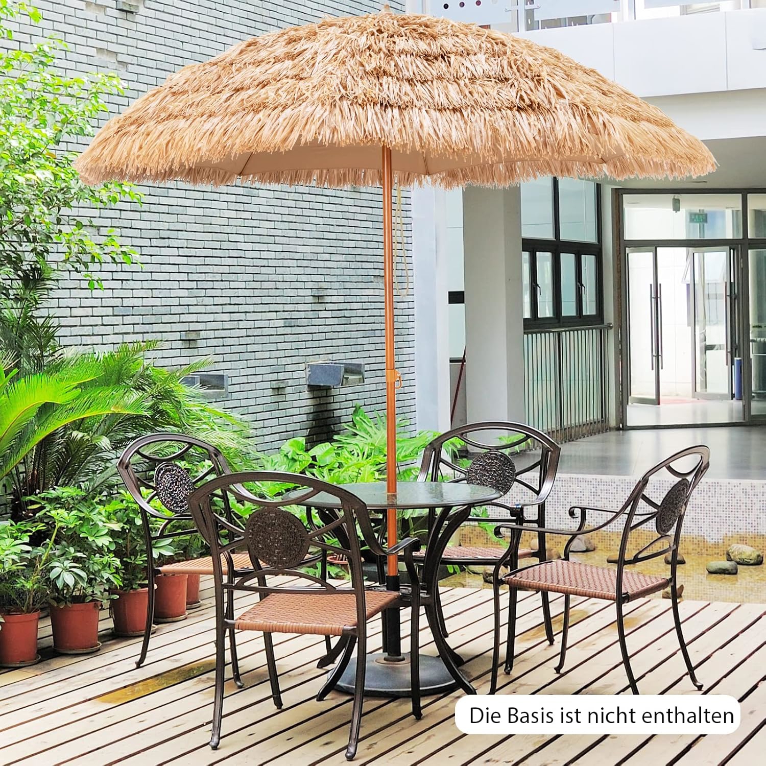 Hawaiian Umbrella, Ø 205cm Hula Thatched Style Beach Umbrella Patio Table Market Umbrella, Sun-protective Portable Tropical For Outdoor Bar Garden Beach Pool Backyard