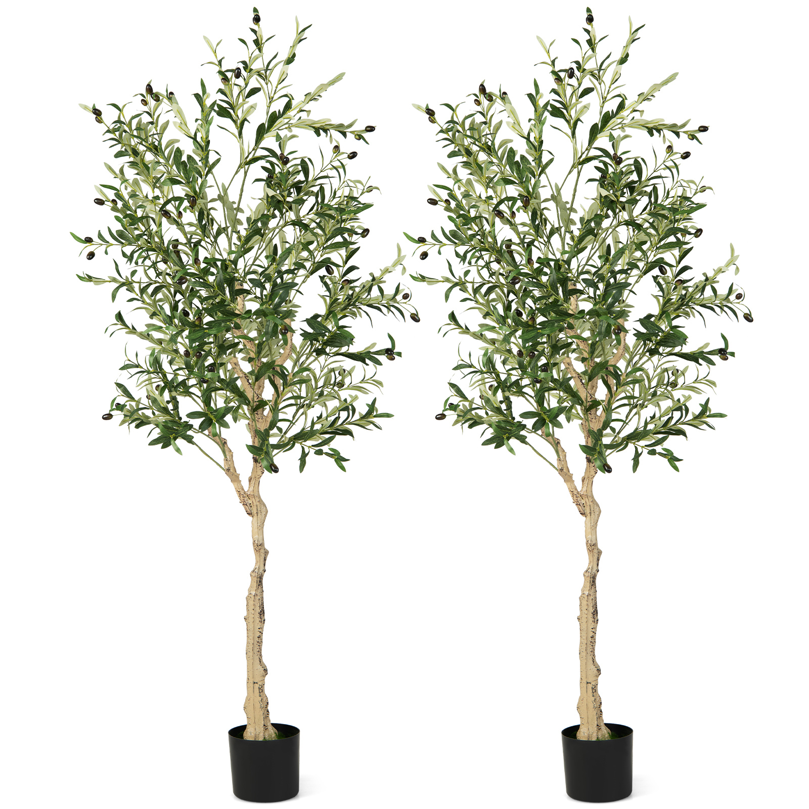 Image of 2 Pack Artificial Olive Tree, 180 Cm Tall Faux Olive Plants With Plastic Planter, 1296 Leaves, 72 Fruits, Potted Indoor Floor Plants, Realistic Greenery For Home Decoration & Housewarming Gift