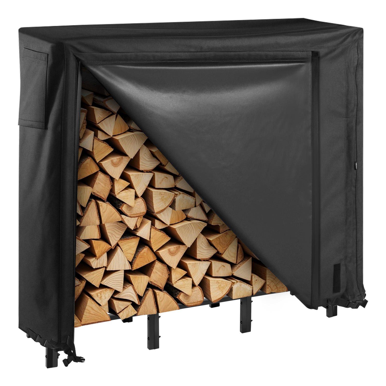 Image of Vevor Firewood Rack With Cover, 1.22m Outdoor Firewood Holder, 1/4 Cord Storage Metal Log Holder, 400lb Max Weight Capacity, Full Covered, Powder-coated Wood Storage Rack For Fireplace Deck
