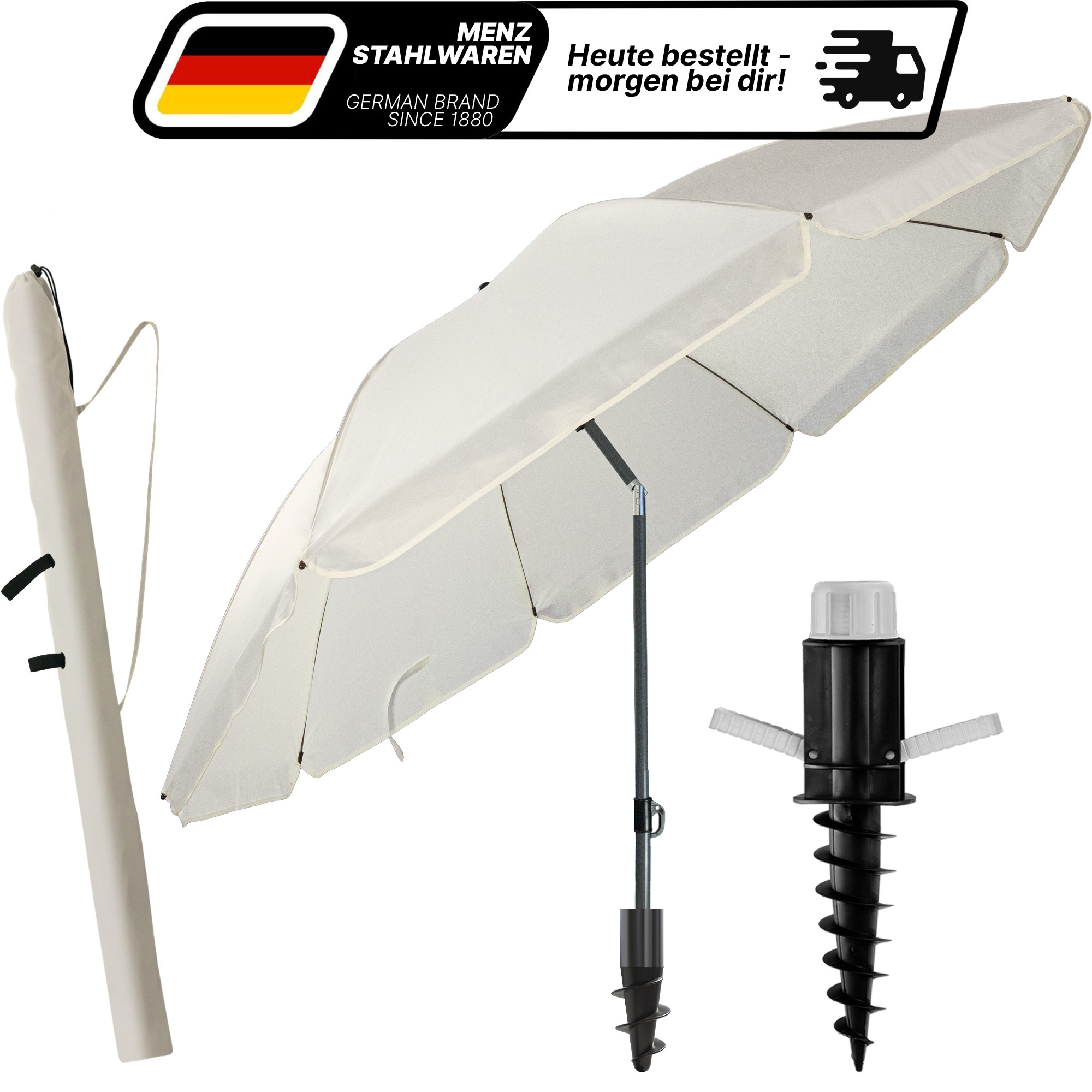 Image of Home - 3-in-1 Beach Umbrella Set Ø 200 Cm Upf 50+ - /taupe/beige/turquoise/green/blue-white - Cover + - For Beach, Garden & Camping.