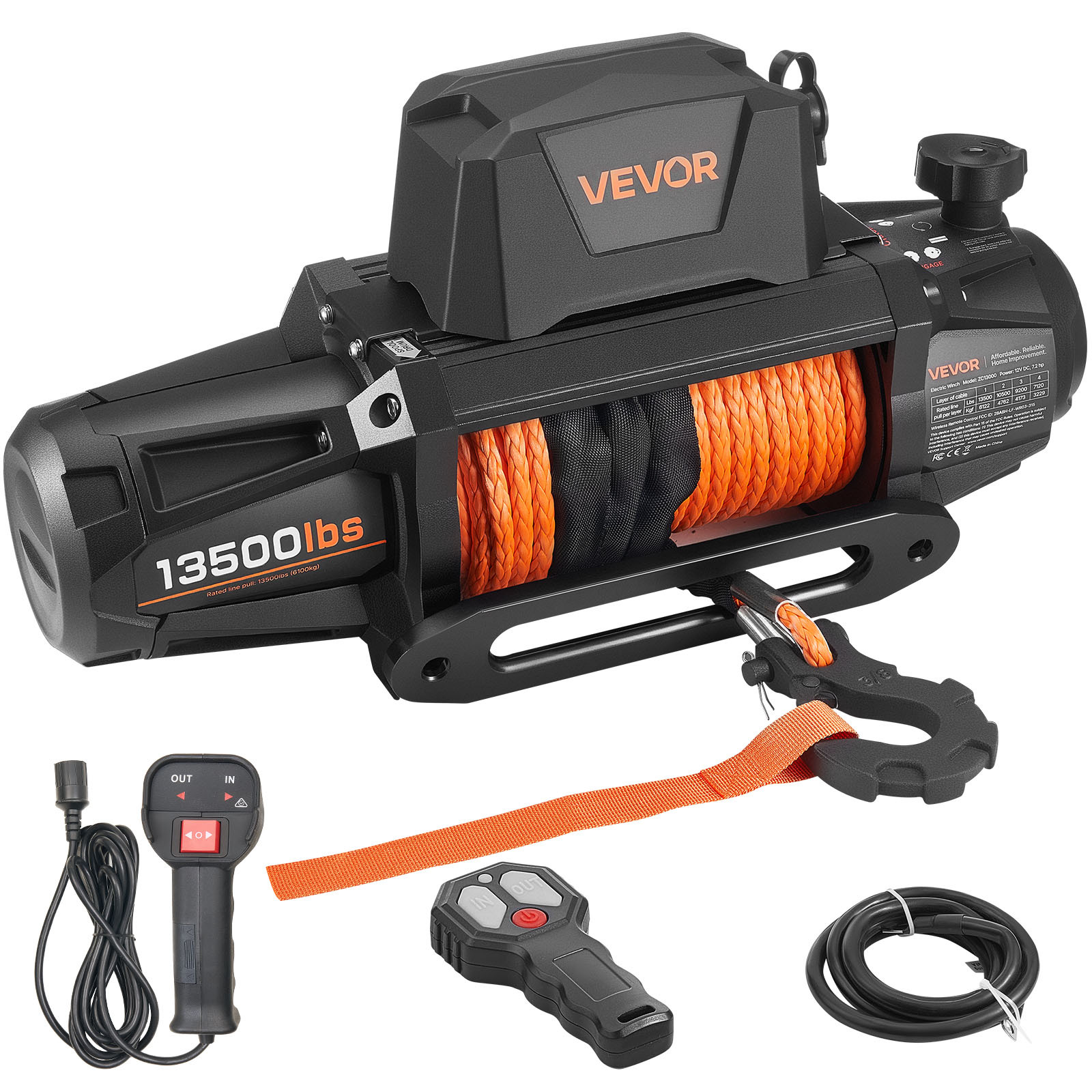 TEMU Vevor Electric Winch, 6100 Kg Load Capacity, 12v Truck Winch With Î¦9.5 Mm X 28 M Synthetic Rope, Wireless & Wired Remote Control, For Towing