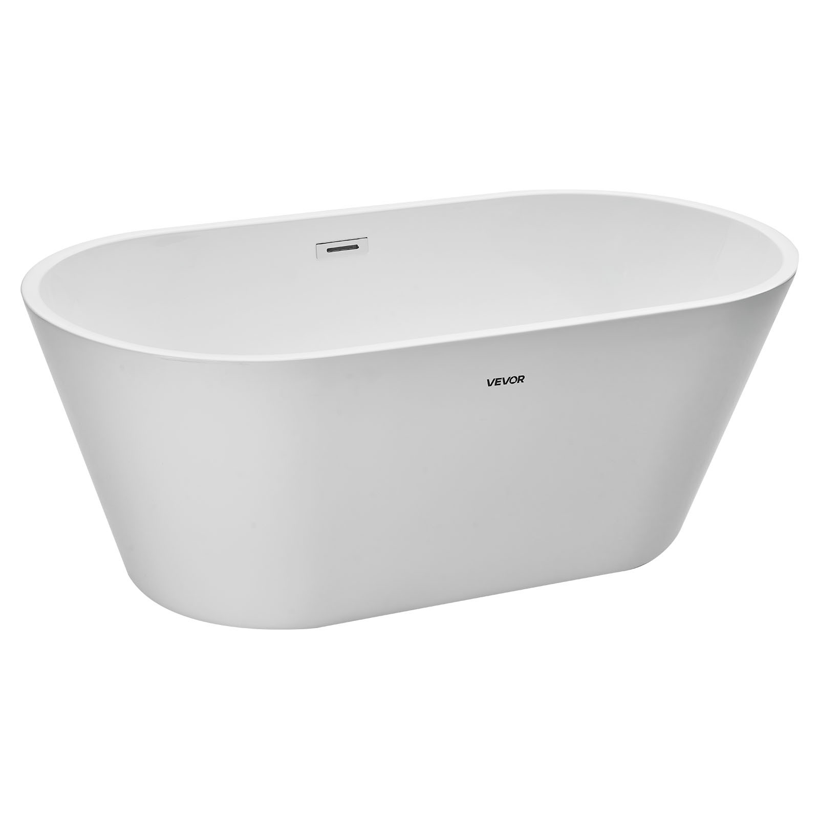 Image of Vevor Acrylic Freestanding Bathtub, 59 Inch Contemporary Soaking White Tub With Polished Chrome Overflow And Drain, Elegant Oval Shape Stand Alone Soaker Tub For Modern Bathroom Or Projects