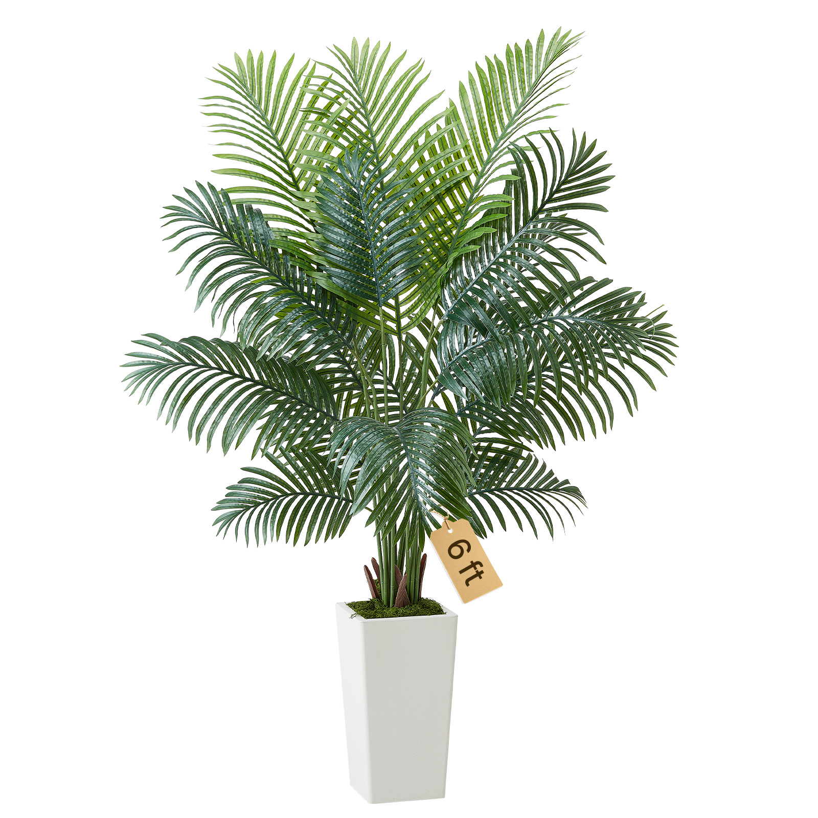 TEMU VEVOR Palmier Artificiel 1829 mm, Plantes de Palmier Faux avec Jardinier Haut Blanc, Plante de Soie Fausse au Sol en Pot, Grands Arbres pour