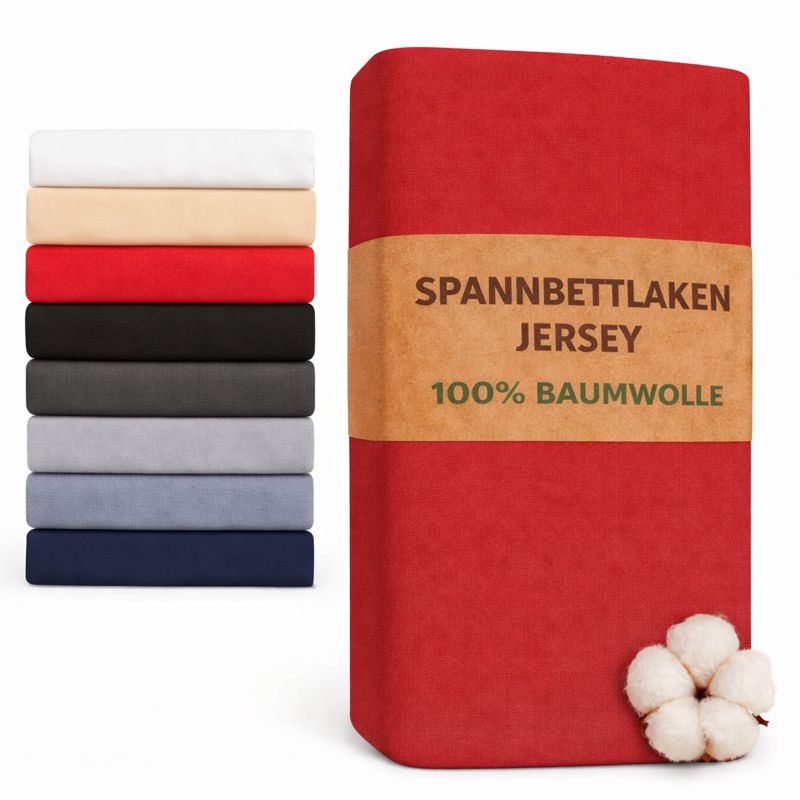 E-shop Jersey Spannbettlaken aus 100 % Baumwolle (135 g/m²) – Weich & Luftdurchlässig, Elastischer Rundumgummi, Für Boxspringbetten, Topper & Matratzen