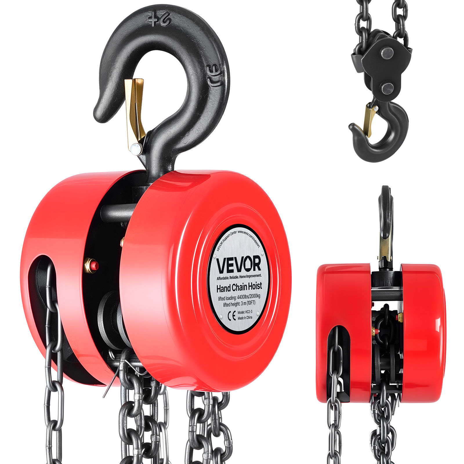Image of Vevor Hand Chain Hoist, Capacity, Manual Chain Block With Upgrade G70 Galvanized Chain, 3 M Lifting Height, Heavy Duty Pulley Hoist For Garage Warehouse Automotive Machinery, Red