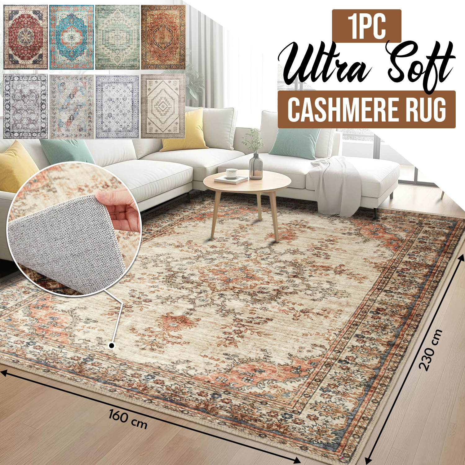 TEMU 1pc Ultra Soft Imitation Cashmere Rug – Soft Plush Low Pile Polyester Rug, Non-slip Rubber Backing Area Mat, Bohemian Carpet For Living Room,