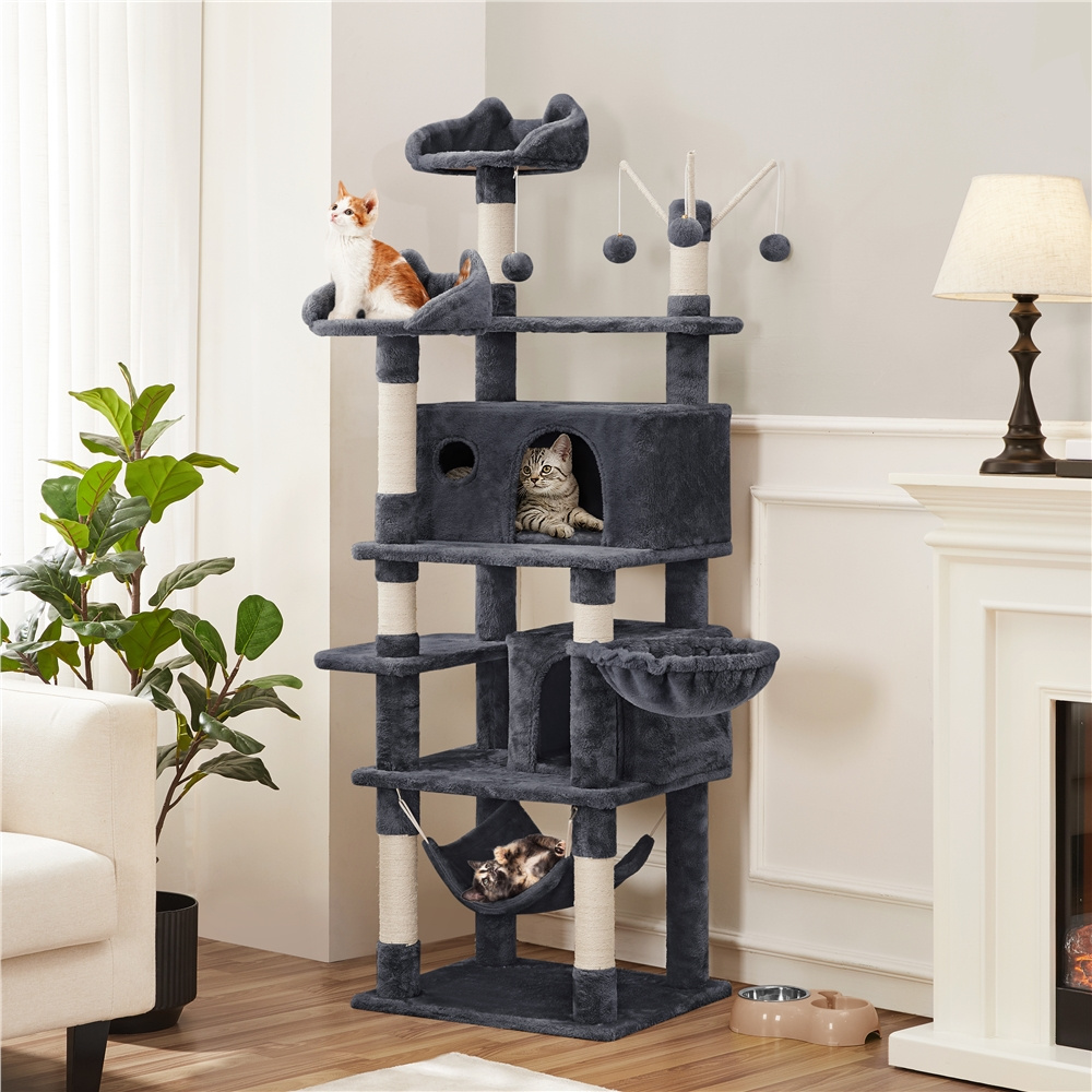 E-shop Costoffs Katzenbaum 170 cm Katzenkratzbaum mit Aussichtsplattform Katzenhöhlen Kratzbaum Hängematte Plüschbälle Kletterbaum für Katzen