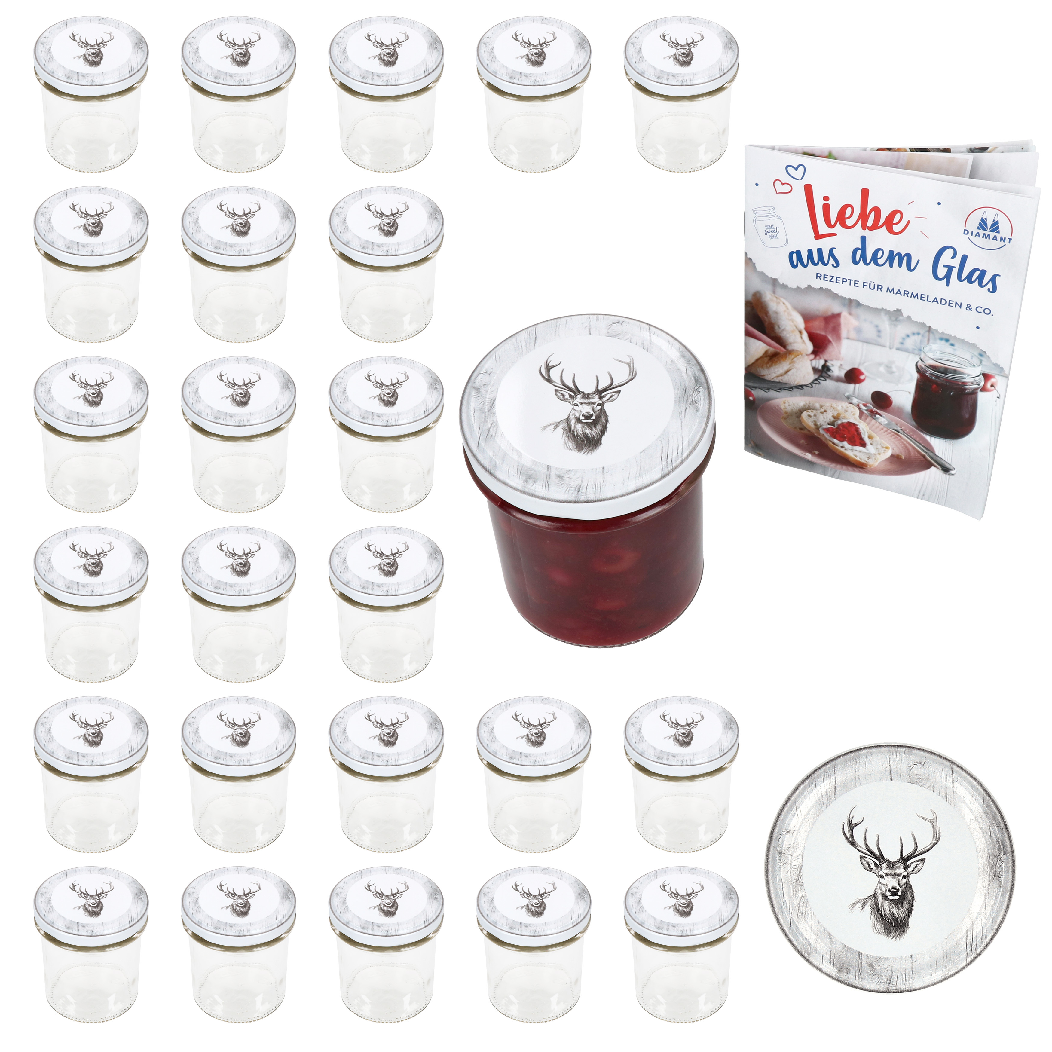 Image of 25-piece Set Of 350ml Mason Jars With To Lids, 82 Hirsch, And Booklet