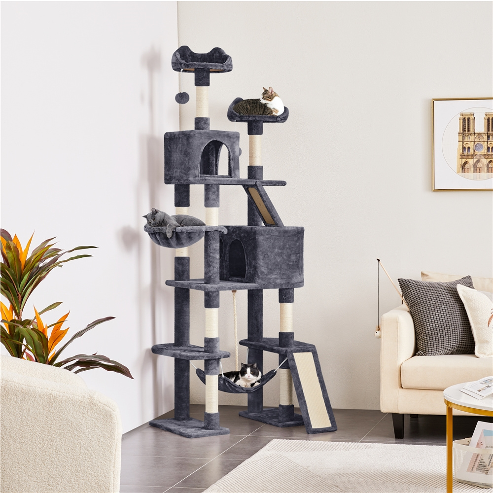 E-shop Costoffs Stabiler Katzenbaum 209 cm Kratzbaum mit 2 & 2 Liegemulden & Hängematte & 2 Kratzbretter & Korb & Spielseil für Kätzchen/Mittelgroße