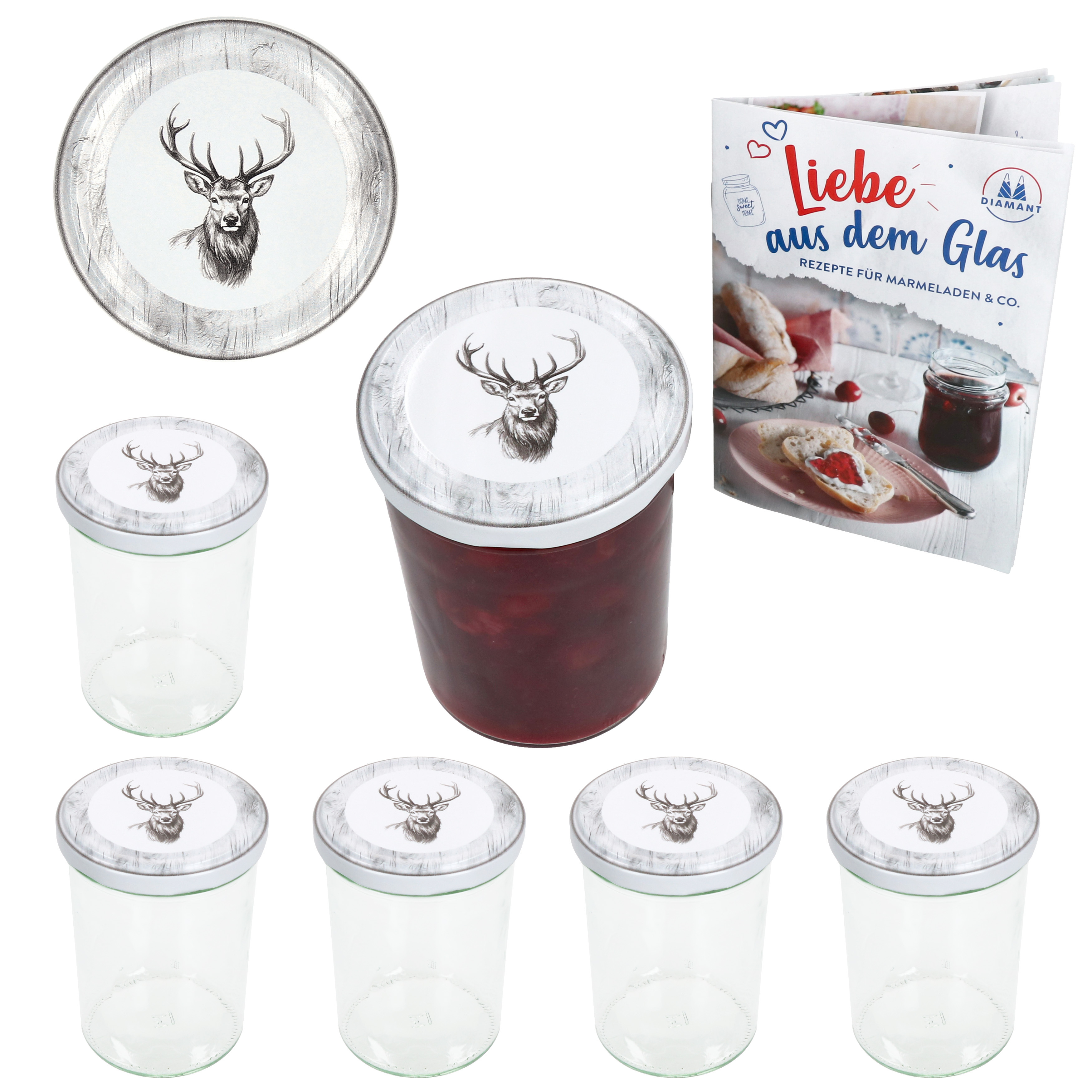 6-piece Set Of 435ml Preserving Jars With To Lids By Hirsch + Booklet