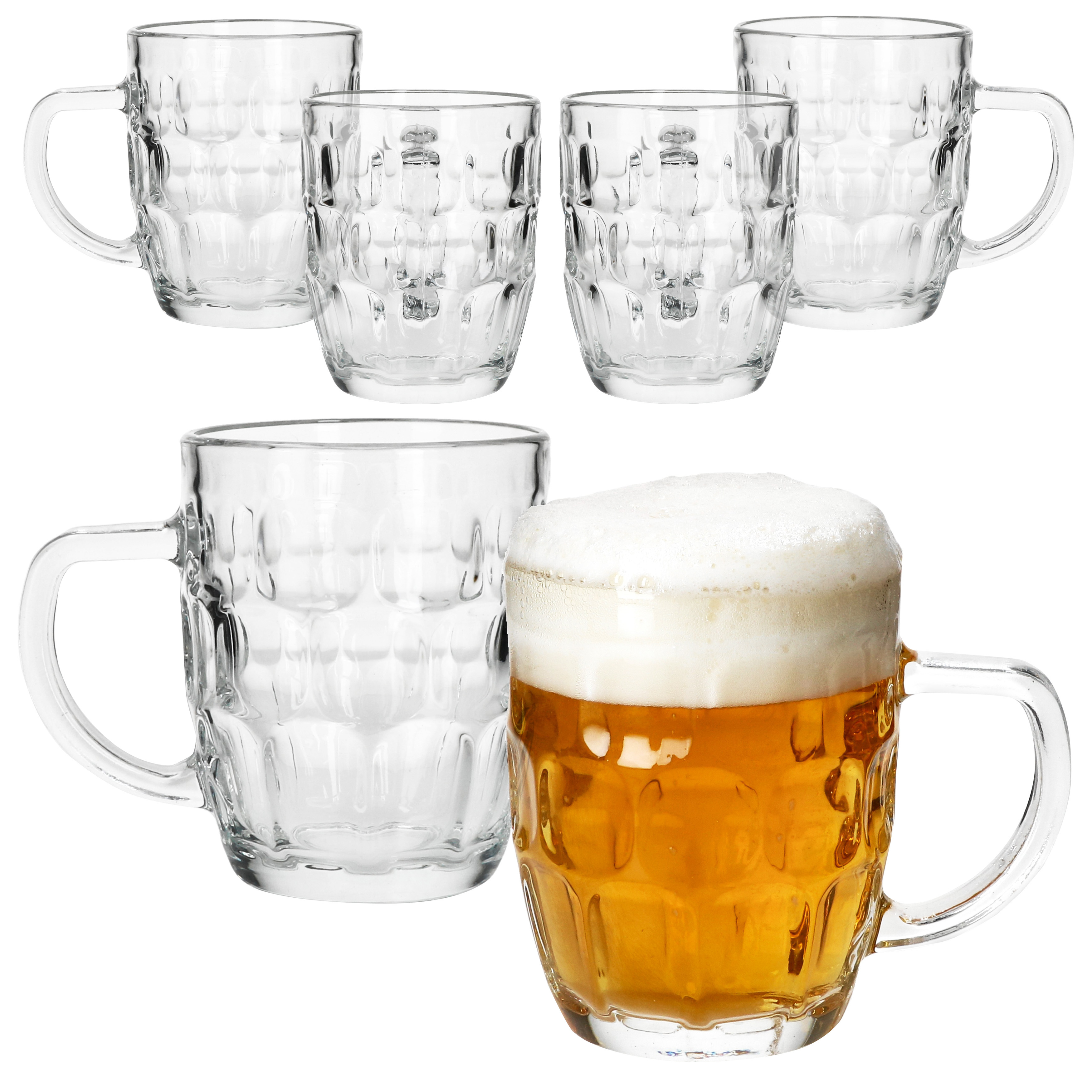 TEMU 6x Beer Mug 400ml With Relief & Handle, Clear 0.4l Glass Beer