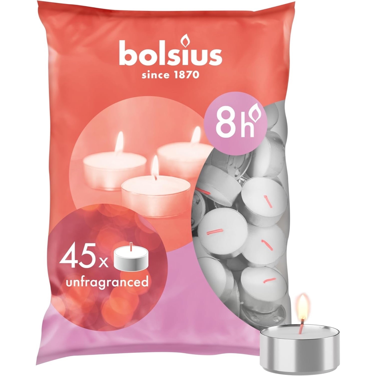 TEMU Bolsius Unscented White Tealight Candles, Pack Of 45, 8-hour Tealights For Home Use And Decor