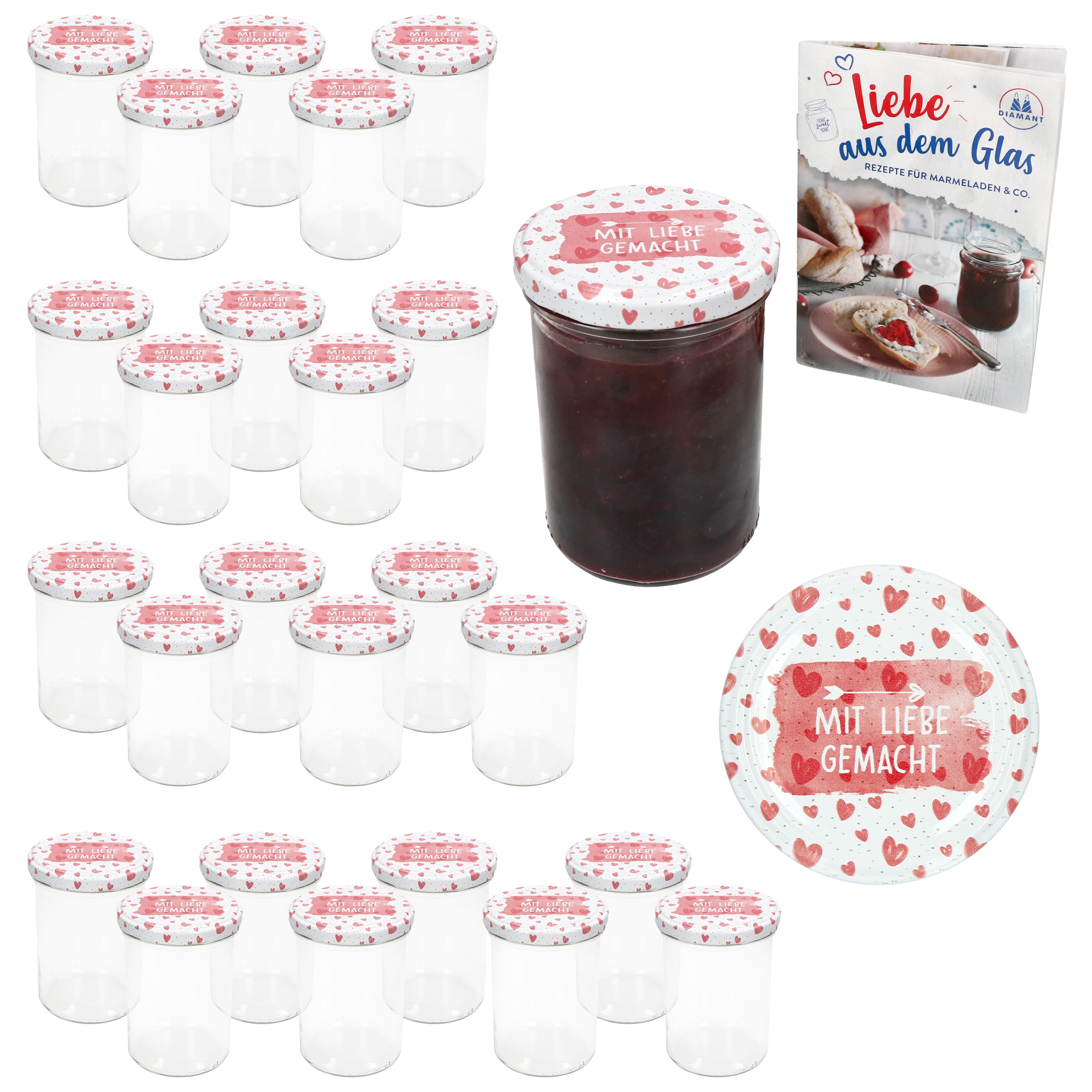 25-piece Set 435ml Mason Jars With " Love" Lids And Diamond Sugar Notebook