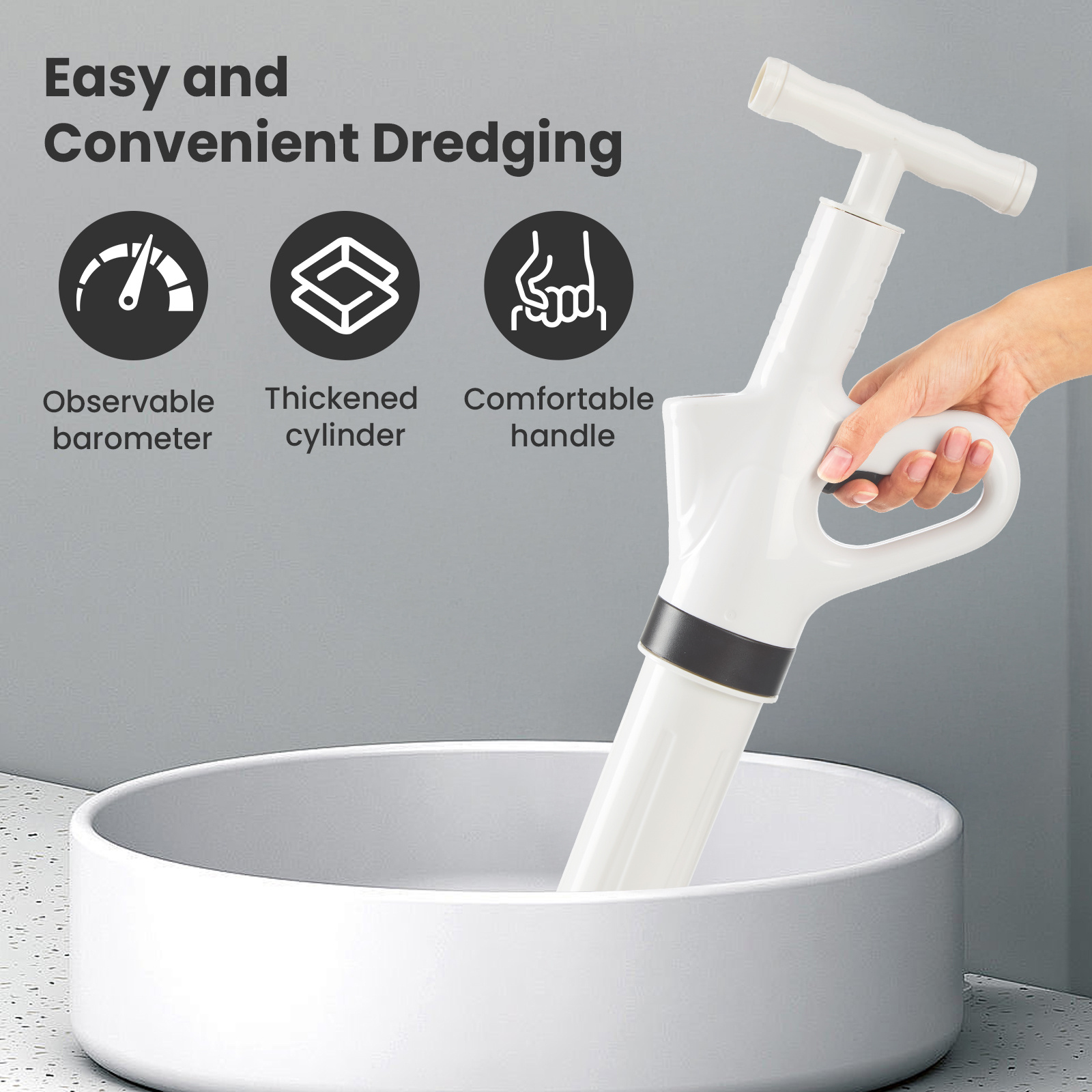 TEMU 1pc Heavy-duty Pvc Toilet Plunger With Gun & - -in- Drain Clog Remover Tool Suitable For Toilet, Sink, Shower, Bathtub, Floor Drain - -to-use