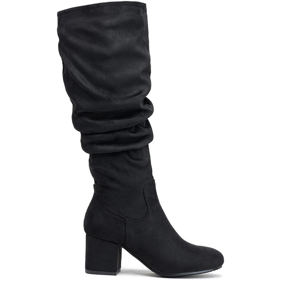 Loudlook Women's Mid Calf Ruched Warm Faux Suede Boots