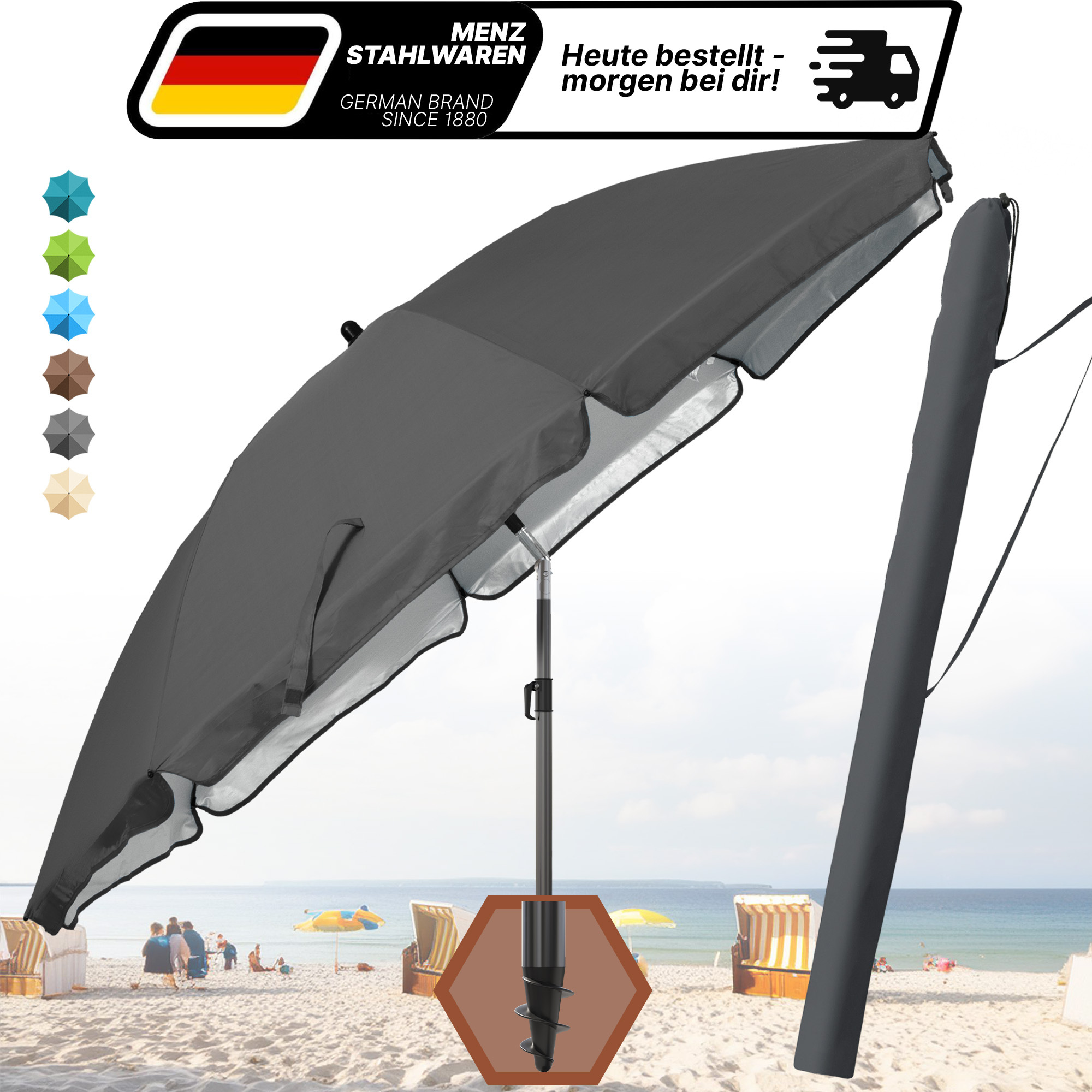 Home Upf 50+ Ø180 Cm – Wind-resistant Beach & Garden Umbrella With Tilt Function, Includes Protective Cover For Storage And Transport