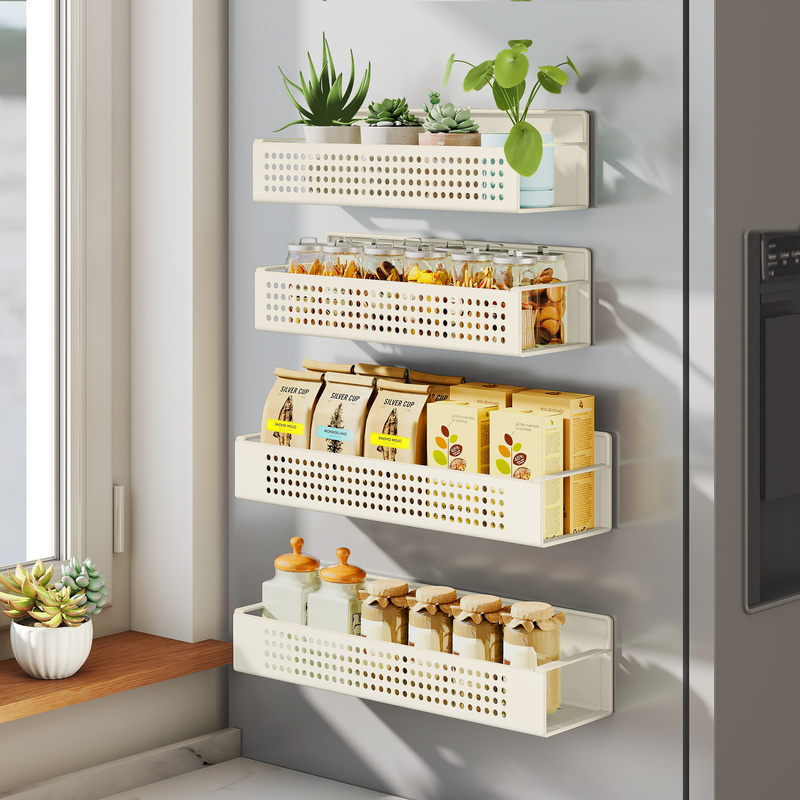 Magnetic Spice Rack, 4-piece Kitchen Storage Set With 2 Large And 2 Small Shelves. No Drilling Required. Suitable For Kitchen, Fridge, And Microwave
