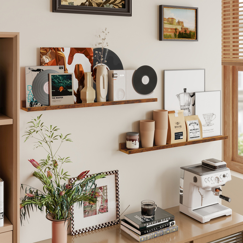 Two-part Storage Rack Set, Floating Shelf With Elevated Front Edge, 80 Cm Wide, Suitable For Presenting Picture Frames, Decorations, And Spice Jars. Ideal For Kitchen And Living Room. Color: .