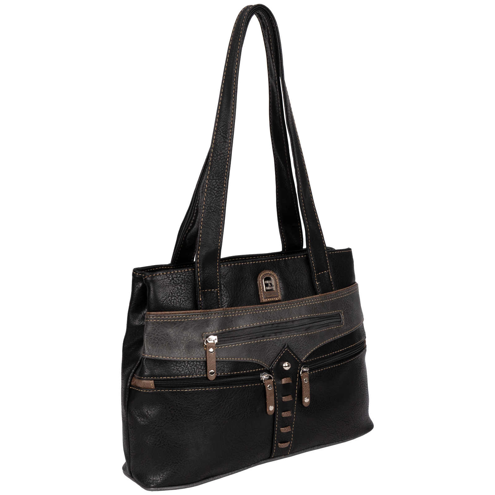 Ladies' Handbag Shoulder Bag Sling Bag Shopper Crossover Bag Leather Look Black-grey