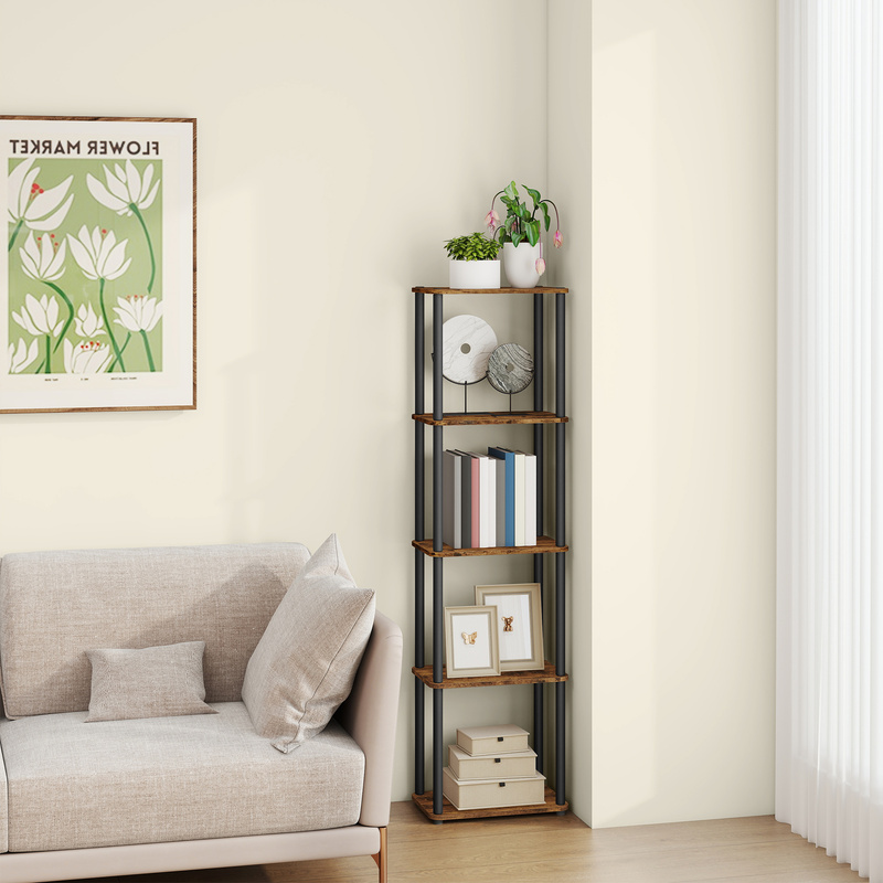 Super Fast Assembly, Shelving Unit With , Standing Shelf, 23.8 X 38 X 139 Cm, Brown-black