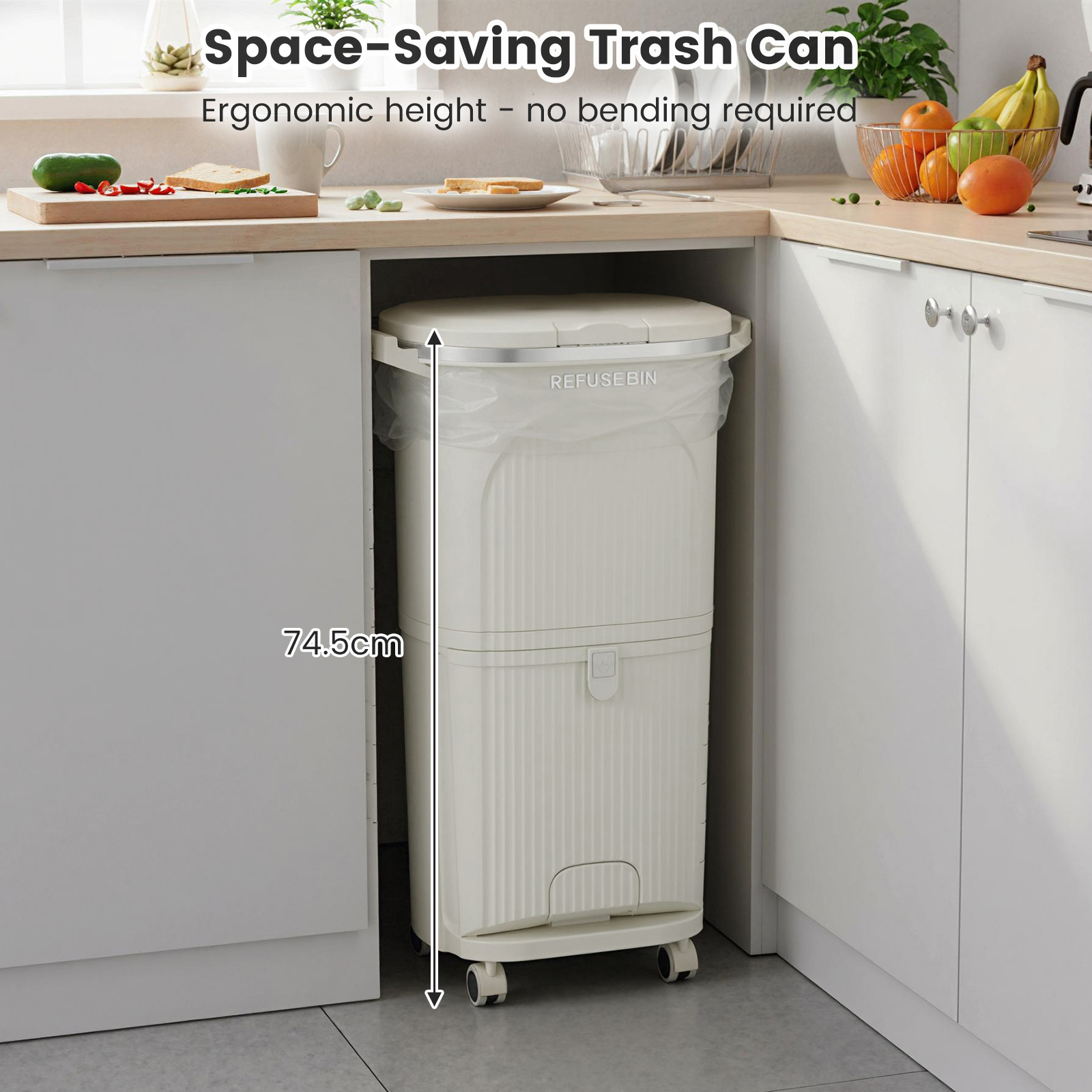 38l Kitchen Trash Can, Sorting Garbage Bin With Lid, 2 Detachable Buckets, Step Pedal And Rolling Wheels