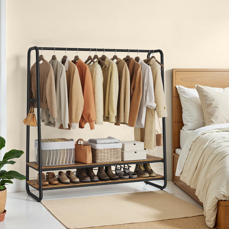 Clothing Racks, Coat Racks With Steel Frames, Wardrobe With 6 S-hooks, 45 X 138 X 160 Cm, 2 Shelves, Suitable For Bedrooms, Corridors, And Entrance Areas, -black Color.