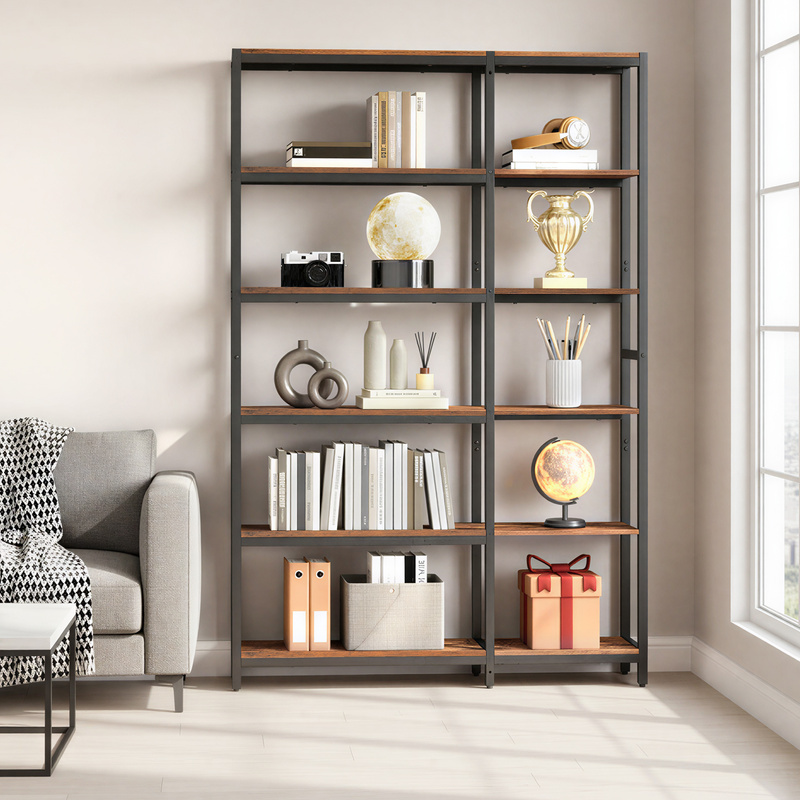 6-tier Bookshelf, Ladder Shelf, Corner Shelf, 24 X 102 X 175.2 Cm, Brown-black