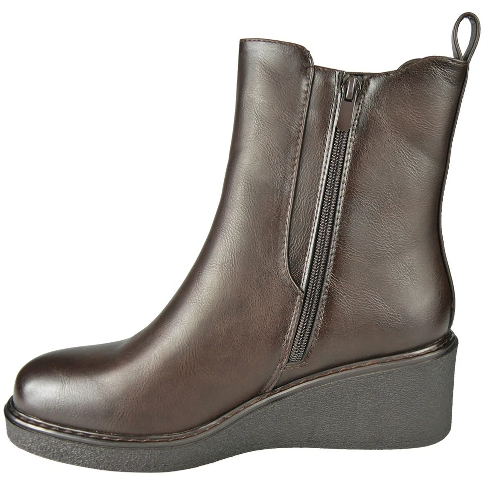 Ankle Faux Leather Chelsea Round Toe Casual Wedge Heel Boots