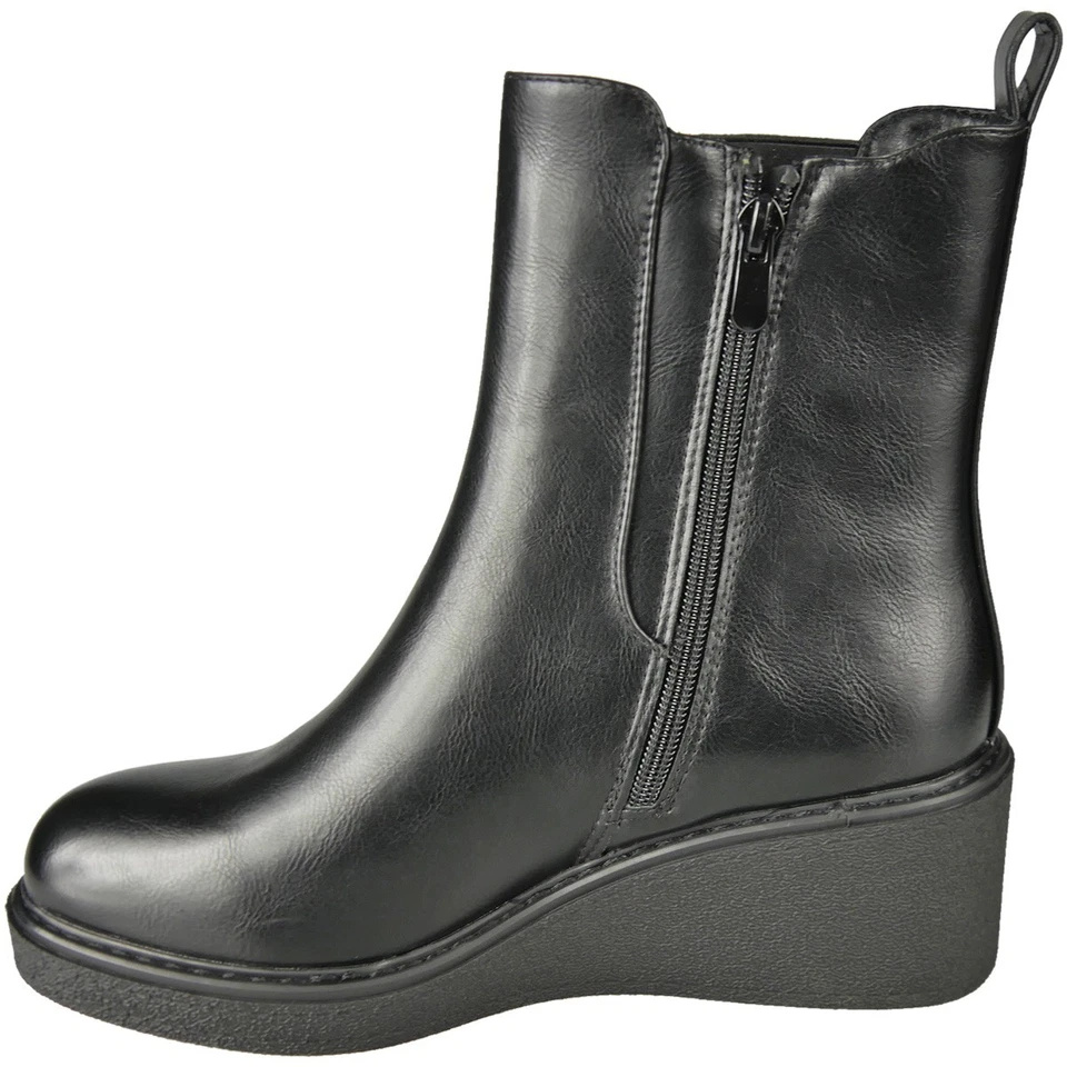 Ankle Faux Leather Chelsea Round Toe Casual Wedge Heel Boots