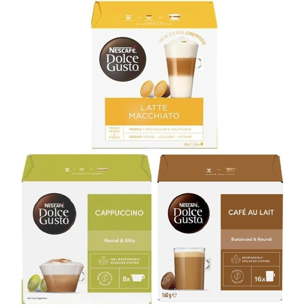 TEMU Nescafé Dolce Gusto Variety Pack Coffee Pods (pack Of 3, Total 48 Capsules) – Cappuccino, Latte Macchiato & Café Au Lait