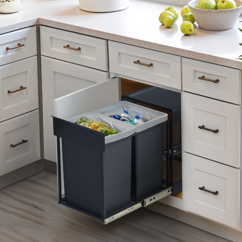 TEMU Poubelle de Cuisine Extractible, 2 x , en Acier, Couvercle en Plastique ABS