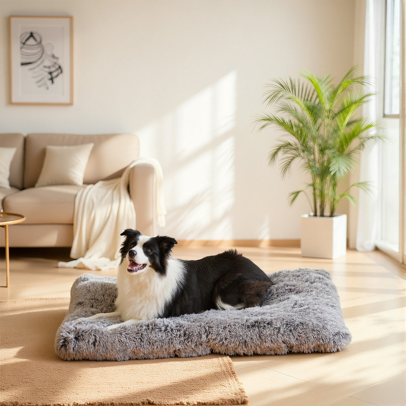 Dog Bed, Dog Cushion, Long Plush, Soft Padding, Washable, Ombre Grey